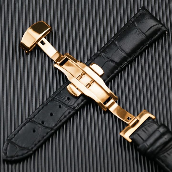 hot-sale-slub-leather-strap-with-double-button-butterfly-buckle-purple-green-blue-black-rose-gold-silver-quick-release-raw-ear-watch