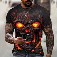 2023 Customized Fashion 6XL Horror Skull 3D Print T-shirts Mens Street Skeleton O-Neck Short Sleeve Loose Tops Hip-Hop，Contact the seller for personalized customization