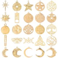 5Pcs Multistyle Gold Color Star Moon Pendant Jewelry Making Supplies Stainless Steel Charms In Bulk Items DIY Tree Of Life Charm