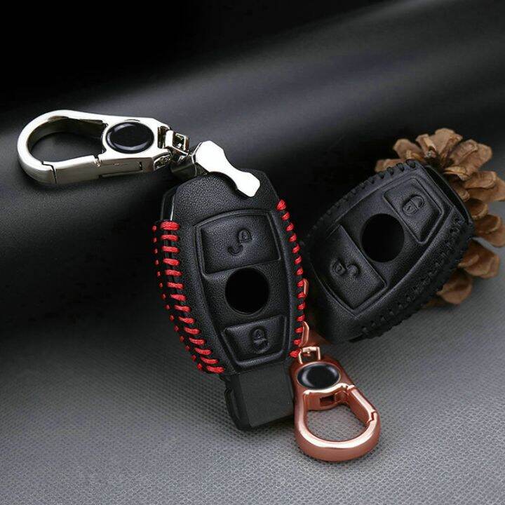 leather-car-key-case-cover-for-mercedes-benz-accessories-clk-w209-gla-w203-w204-w205-w211-w213-w177-w176-glc-cla-metal-key-ring