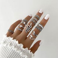 HI MAN 13 Pcs/Set European Mixed Snake Flower Butterfly Heart Irregular Arc Ring Women Creative All-Match Jewelry Wholesale