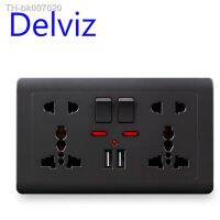 ✿☈  Delviz EU Standard Usb Socket Gray Embedded Panel2.1A Dual USB Port AC 110-250V UK Wall Power Socket Universal 5 Hole Outlet