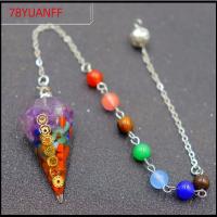 78YUANFF 7 Chakra orgonite จี้ลูกตุ้มเรกิ เครื่องประดับแฟชั่นเครื่องประดับ ของขวัญสำหรับเด็ก คริสตัลรักษารักษา การออกแบบใหม่ โซ่ห่วงโซ่ หินธรรมชาติหิน