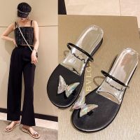 The butterfly clip toe is cool slippers outside women wear in the summer of 2022 the new fairy contracted wind low han edition sandals with fashion