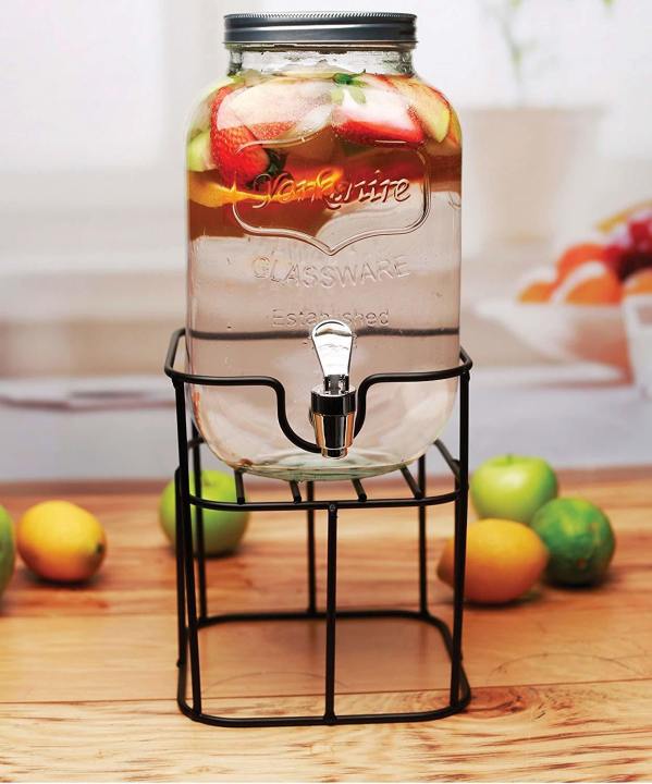 JAR GLASS W/STAND- Beverage Dispenser with Metal Stand Holder 3.5L