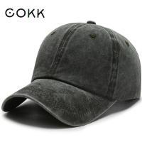 HOT★COKK Washed Cotton Adjustable Solid Color Baseball Cap Women Men Unisex Couple Cap Fashion Dad Hat Snapback Cap High Quality