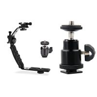 Aluminium Alloy Mini Ball Head 1/4inch Mount with Flash Shoe with L Bracket Padded Handheld Holder L Brackets