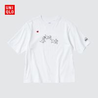 เสื้อยืดสีขาวUniqlo เสื้อยืดสําหรับสตรีแขนสั้นคอกลมพิมพ์ลาย Disney (Ut)