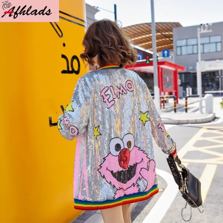 Sequined Cartoon Print Jacket New Female Spring And Autumn Korean Loose  Fashion Outerwear Coats Long Sleeved Hip Hop Jackets | Lazada PH