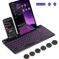 Jomaa 7 Colors Backlit Bluetooth Keyboard with Slot Card Rechargeable Wireless Keyboard Bluetooth Multi for Laptop Tablet Quiet