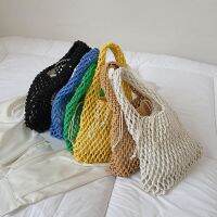 Korean pure hand-woven hollow handbag Mori cotton thread all-match fashion net pocket hand bag vacation beach bag 【BYUE】