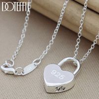 【cc】✆☍❃  DOTEFFIL 925 Sterling Square/Heart Lock Pendant Necklace With Original Logo 16-30 inch Chain Wedding Engagement