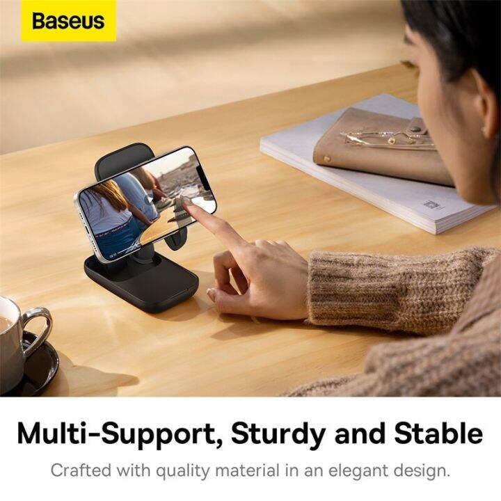 ขาตั้งโทรศัพท์แบบพับได้สำหรับโทรศัพท์มือถือ-baseus-ขาตั้งเดสก์ทอปปรับความสูงได้การออกแบบแบบพลิกเปิดกระจกในตัว