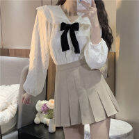 French small shirt autumn and winter womens design sense niche top new 2021 white bow lace shirt