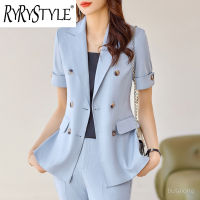 RYRYSTYLE 2023ใหม่กางเกงสูทมืออาชีพแขนสั้นสำหรับผู้หญิงเสื้อเบลเซอร์8932สำหรับสัมภาษณ์