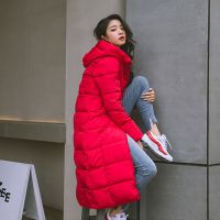 Hot selling winter womens high quality Korean style loose thickening and long over-the-knee warm plus size cotton coat X long hooded cotton parka