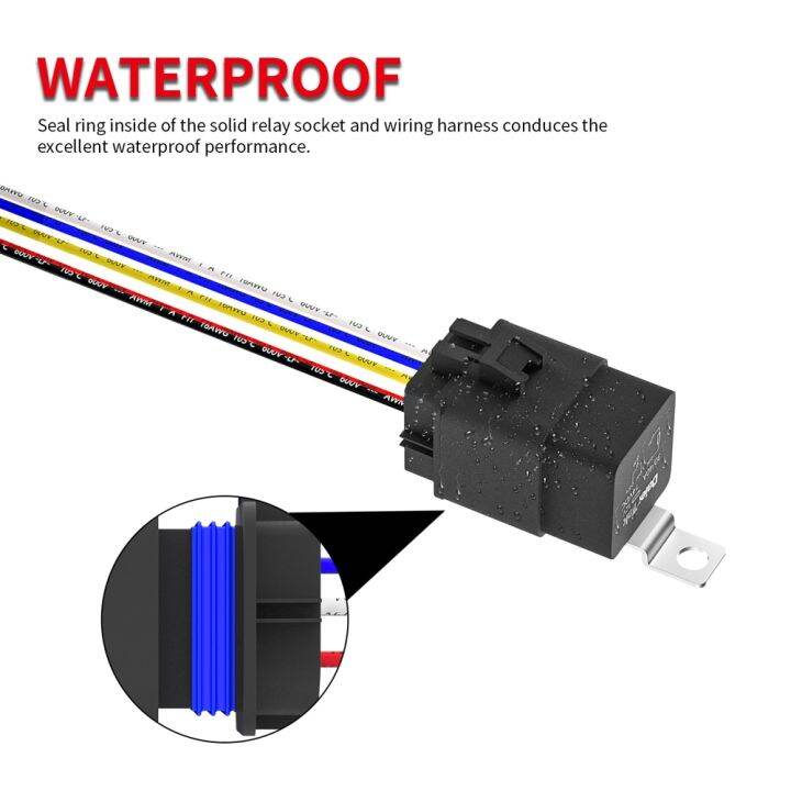 รีเลย์12-v-พร้อมสายรัดรีเลย์กันน้ำ12-v-30-40-amp-5-pin-spdt-14-awg-dc-12โวลต์ชุดซ็อกเก็ตรีเลย์สไตล์บอชสำหรับยานยนต์