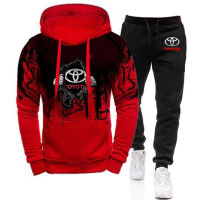 TOYOTA Logo New Spring Honda Print 2 Pieces Sets Tracksuit Hooded Sweatshirt+pants Pullover Hoodie Sportwear Suit Clothes