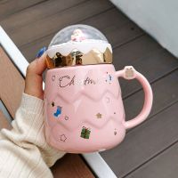 【High-end cups】500ML แก้วคริสต์มาสคู่เซรามิกซานตาคลอสรูปแกะสลักถ้วยกาแฟ