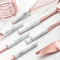 Rose Gold Kitchen Utensil Set With Holder Modern Cooking Utensils Non Stick Whisk Ladle Spatula Spoon Turner Steel Kitchenware