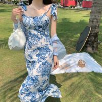 COD DSTGRTYTRUYUY summer dress floral dress backless dress long dress beach dress trendy dress fairy dress off shoulder dress sleeveless dress sexy dress blue dress korean dress for woman