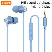 Shoumi หูฟังแบบ Hifi หูฟังแบบมีสายพร้อมสาย3.5มม. ที่อุดหูสำหรับเล่นกีฬาเสียบหูฟังการควบคุมระดับเสียงพร้อมไมโครโฟนตัวเลื่อนสำหรับ Xiaomi iPhone