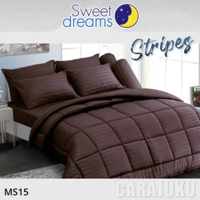 SWEET DREAMS (ชุดประหยัด) ชุดผ้าปูที่นอน+ผ้านวม ลายริ้ว สีน้ำตาลเข้ม Dark Brown Stripe MS15 #สวีทดรีมส์ 5ฟุต 6ฟุต ผ้าปู ผ้าปูที่นอน ผ้าปูเตียง ผ้านวม