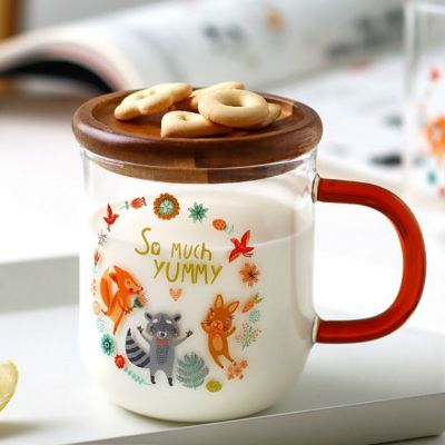 ♂❧☌ Glass ins air cup with cover water cup tea cup milk cup breakfast cup coffee cup household use glass water bottle