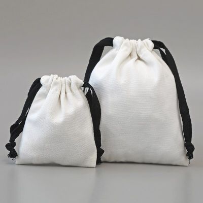 Zhuangshijie กระเป๋าผ้าผ้าใบสีขาวมีเชือกหูรูดสีดำของขวัญคริสต์มาสขนมแต่งงานกระเป๋าบรรจุของขนาดใหญ่ถุงกันฝุ่น