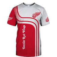 in stock 2023 Design New Outdoor Bike T-Shirt Summer Casual Tops Detroit Mens Fashion Red White Stitching Silhouette Tire Print Red Wings T-shirts，Contact the seller to customize the name and logo for free