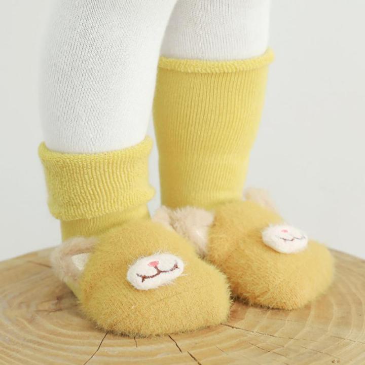 1คู่ใหม่ฤดูใบไม้ร่วงฤดูหนาวเทอร์รี่หนาถุงเท้าชั้นเด็กเด็กการ์ตูนสามมิติลื่นเด็กวัยหัดเดินถุงเท้า0-3ปี