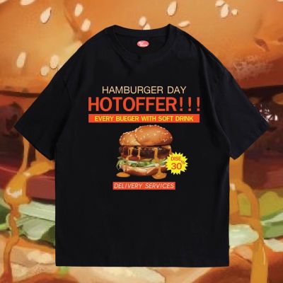 (พร้อมส่งเสื้อเฮีย) เสื้อ ลาย Hamburger ผ้าCotton 100% ผ้าดีมากก มีขาวและดำ  ทั้งทรงปกติและ OVERSIZE Cotton T-shirt