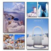 Santorini Resort Scenery โปสเตอร์สีฟ้าและสีขาว Beauty ภาพวาดผ้าใบ Wall พิมพ์ภาพสำหรับ Aesthetic Room Decor