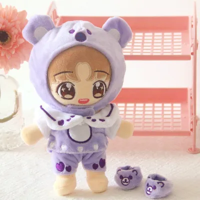 [COD] purple bear clothes 20cm suit baby love bean doll hat headgear