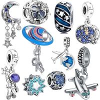 New Stars Moon Safety Chain Astronaut Pendants Calaxy Bead Fit Original Pandora Charms Silver Color Bracelet DIY Women Jewelry