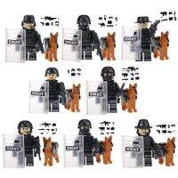 Black Special Police Building Blocks Aberdeen Weapon Body Armor Explosion-proof Shield Police Dog Compatible with Lego Police Military Assembled Toys