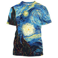 2023ขายร้อน Van Gogh ภาพวาดสีน้ำมัน3D พิมพ์เสื้อยืดผู้ชายผู้หญิงสบายๆรอบคอกีฬาแขนสั้น Streetwear Cool Tops