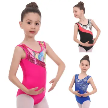 Girls Gymnastics Leotards Rainbow Color Bronzing Sleeveless Dancewear  Athletic Ballet Dance Bodysuit For Kids 5-14 Years