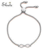 ❤Skute สัญลักษณ์อินฟินิตี้เสน่ห์ 18 K โซ่ทองสแตนเลสสร้อยข้อมือผู้หญิงกำไลง่าย