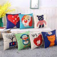 45x45cm Cotton Linen Sofa Cushion Cover Cartoon Animal Flower Printed Home Car Seat Decor Throw Pillow Case