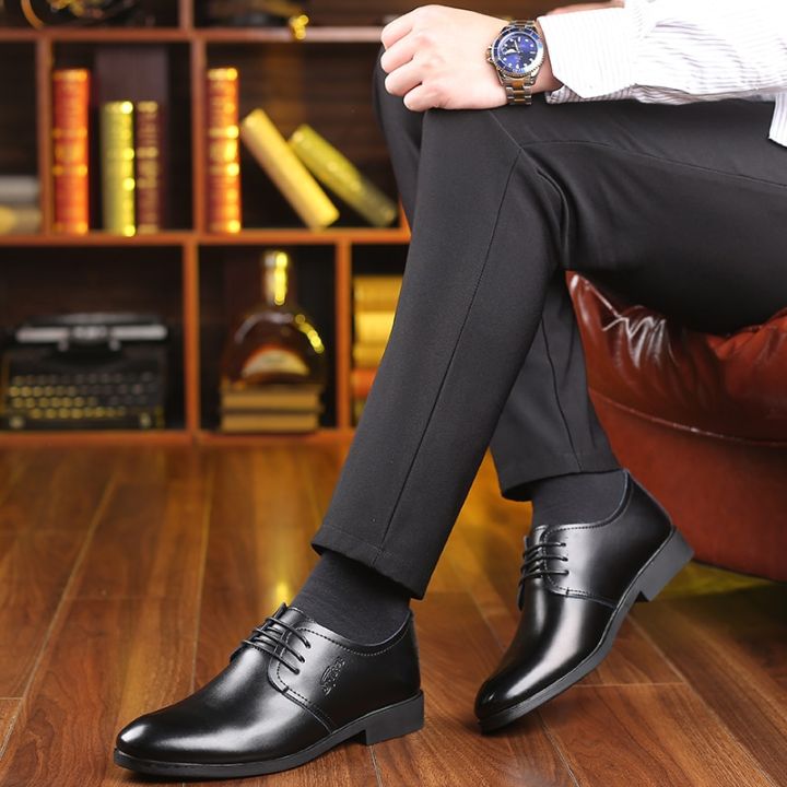 รองเท้าหนัง-pu-แบบรองเท้าลำลองผู้ชายสำหรับนักธุรกิจชาย-รองเท้าผู้ชาย2023คลาสสิกสีดำสีเดียว