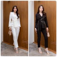 Camellia ชุดSet เสื้อ Blazer ผูกโบด้านข้าง + กางเกงขายาว