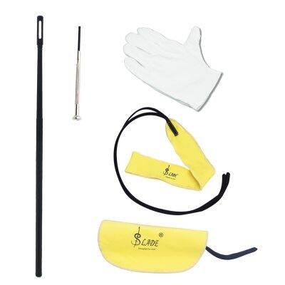 LADE 5-Piece Set Flute and Saxophone Cleaning Yellow Cleaner Tool (Cleaning Cloth + Long Cleaning Cloth + Cleaning Stick + Screwdriver + Gloves)