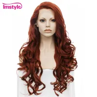 Imstyle Dark Red Copper Wig Synthetic Lace Front Wig Long Natural Wavy Wig Heat Resistant Fiber Glueless Cosplay Wigs For Women Wig  Hair Extensions P