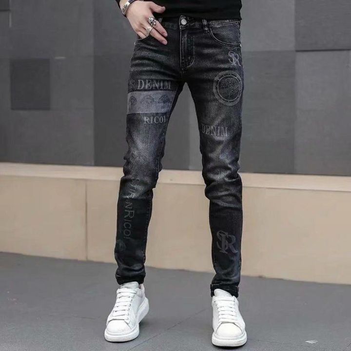celana-jeans-denim-ยืดเอนด์-elegante-cl-ssico-ที่โดดเด่น-impresso-preto-para-homens-alta-qual-as-de-luxo