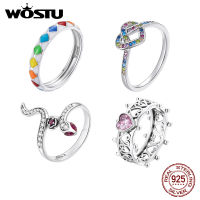 WOSTU 925 Sterling Sliver Size Infinite Rainbow Chequered Vintage Love Snake Rose Rings For Women Female Original Jewelry