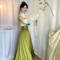 สไตล์วินเทจของผู้หญิง Improved hanfu female collocation cabbage price pleated skirt daily commutes to work on the new outfit han elements huai suit