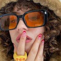 Vintage Rivet Square Sunglasses Woman Brand Designer Personality Sun Glasses Female Fashion Orange Retro Oculos De Sol Cycling Sunglasses