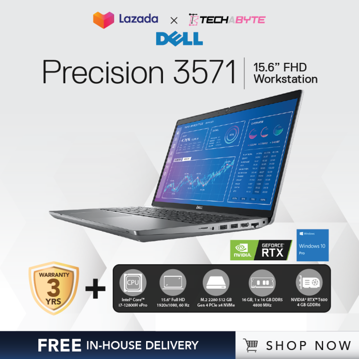 Dell Precision 3571 15.6" FHD i712800H vPro NVIDIA RTX T600 16GB DDR5 512GB SSD 4GB