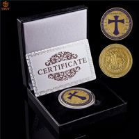 Brotherhood Freemasonry Souvenir Coin Gold Mason Knight Temple Crusader Euro Religious Commemorative Coin Gift W/Box Holder